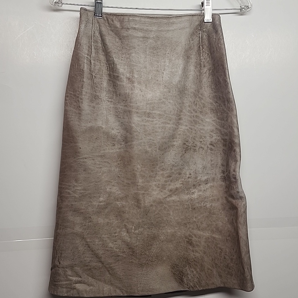 Firenze Santa Barbara VINTAGE stylish taupe leather jacket AND matching skirt - Picture 7 of 12